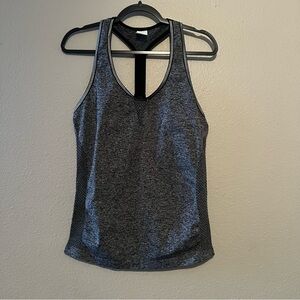 BEBE Heathered Gray / Black Tank Top, Sleeveles.  Size Women's Large  Racerback
